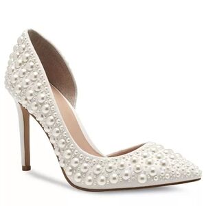 INC International Concepts Pearl-Studded Cream Heels